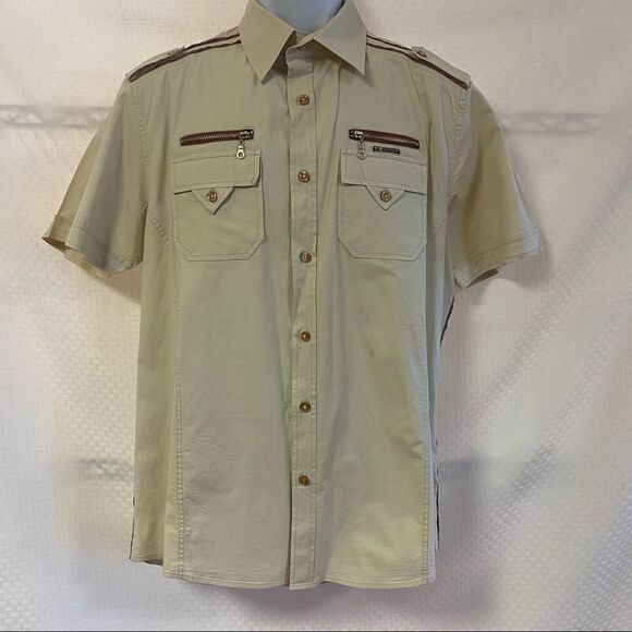 Men’s Envy shirt sleeve button down with decorative pockets - Picture 1 of 14